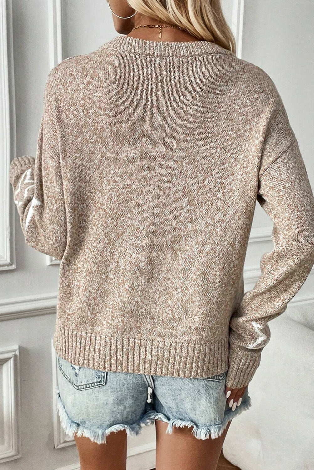 Khaki Star Pattern Drop Shoulder Sweater-Chaelisa's New Jammies