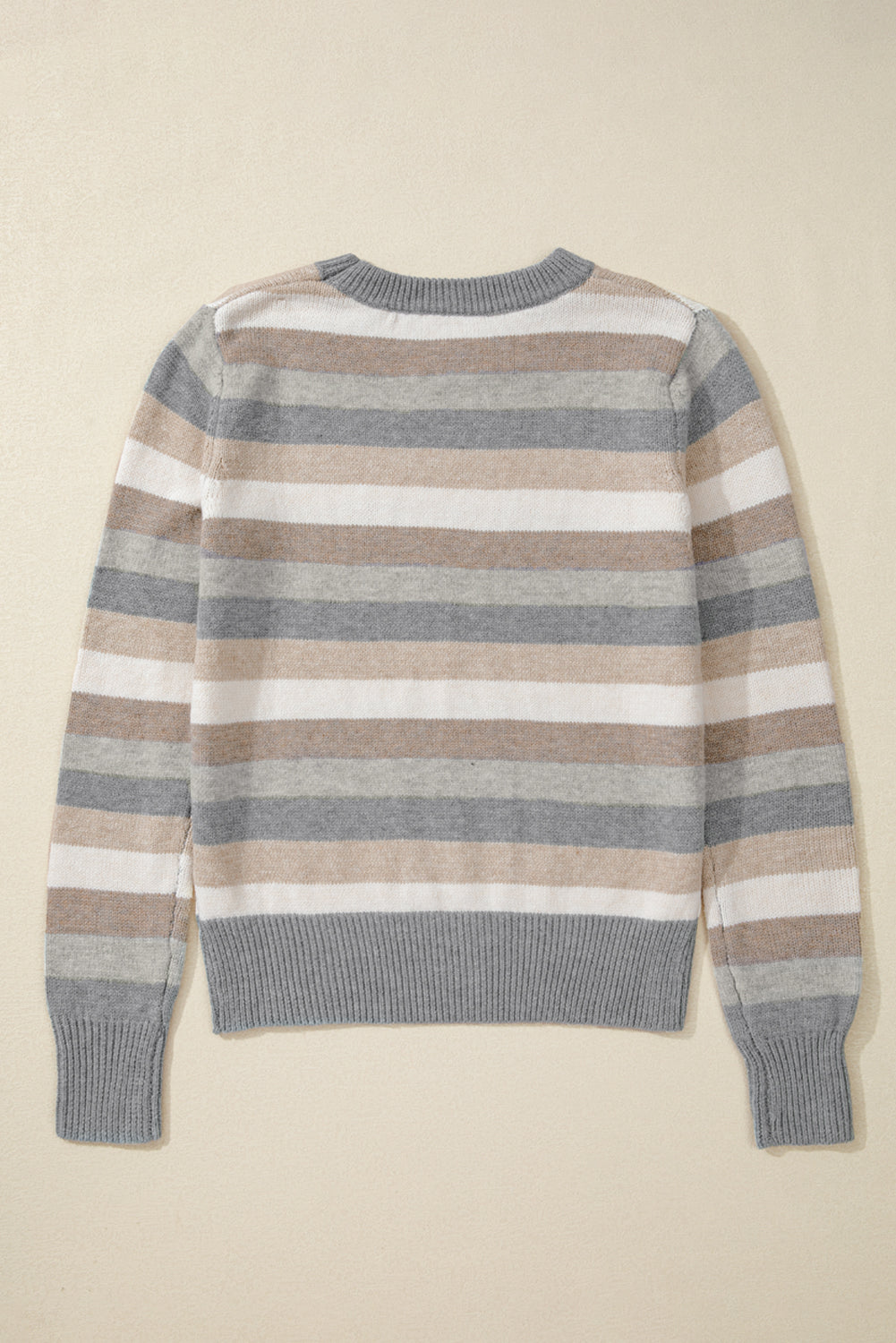 Gray Stripe Color Block Ribbed Edge Round Neck Sweater-Chaelisa's New Jammies