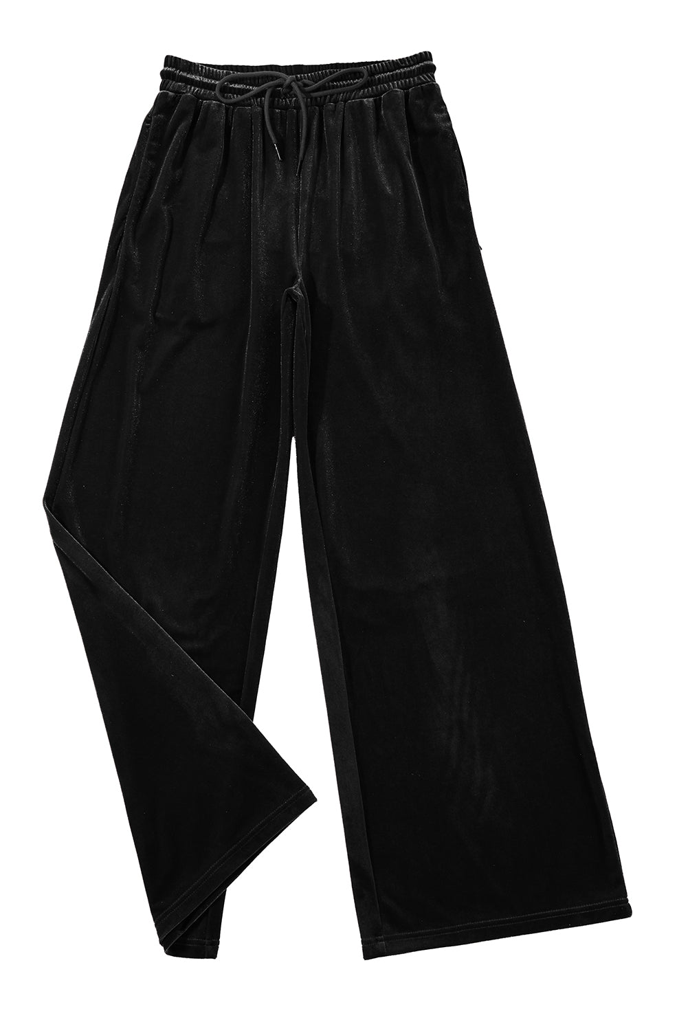 Black Solid Drawstring Waist Wide Leg Pants-Chaelisa's New Jammies