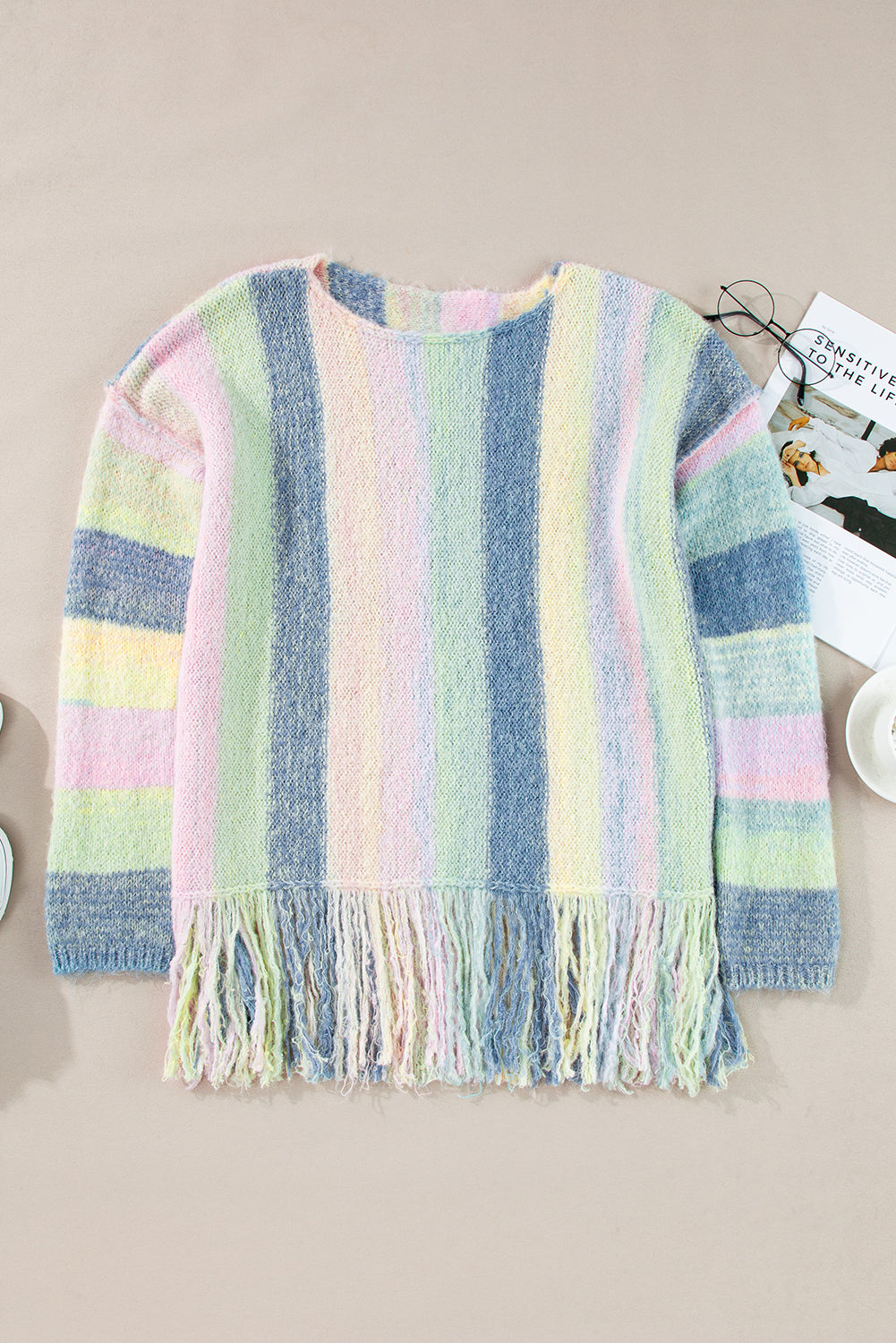 Purple Color Block Fringed Drop Shoulder Tunic Sweater-Chaelisa's New Jammies