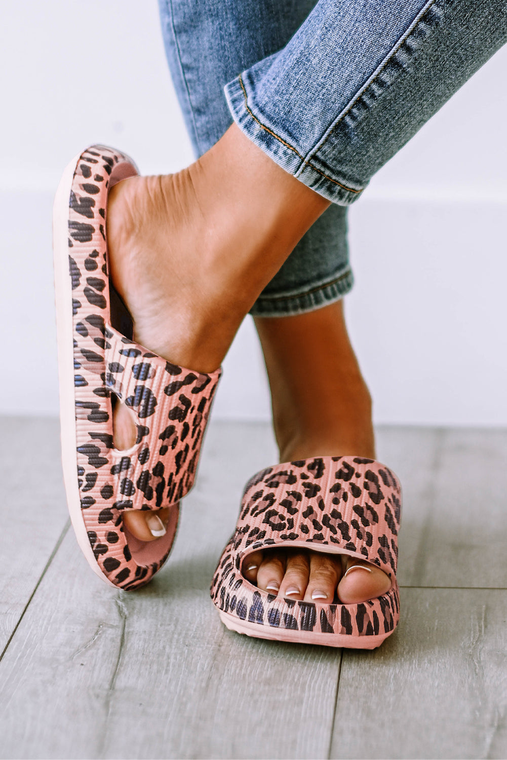 Pink Leopard Print Thick Sole Slip On Slippers-Chaelisa's New Jammies