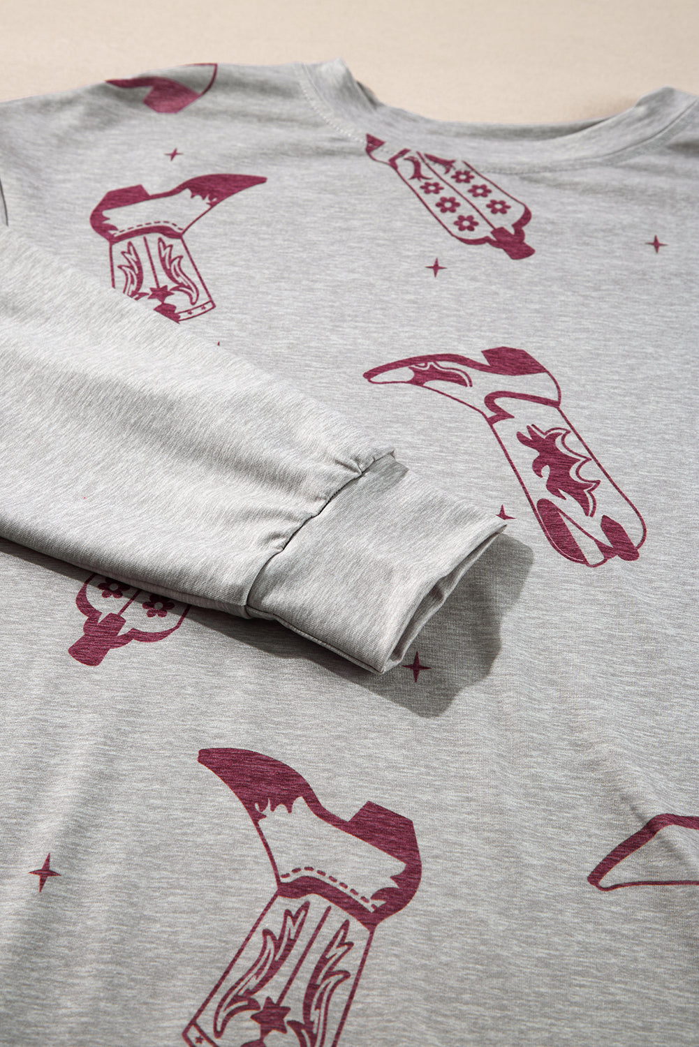 Gray Cowgirl Boots Printed Long Sleeve Top Pants Lounge Set-Chaelisa's New Jammies
