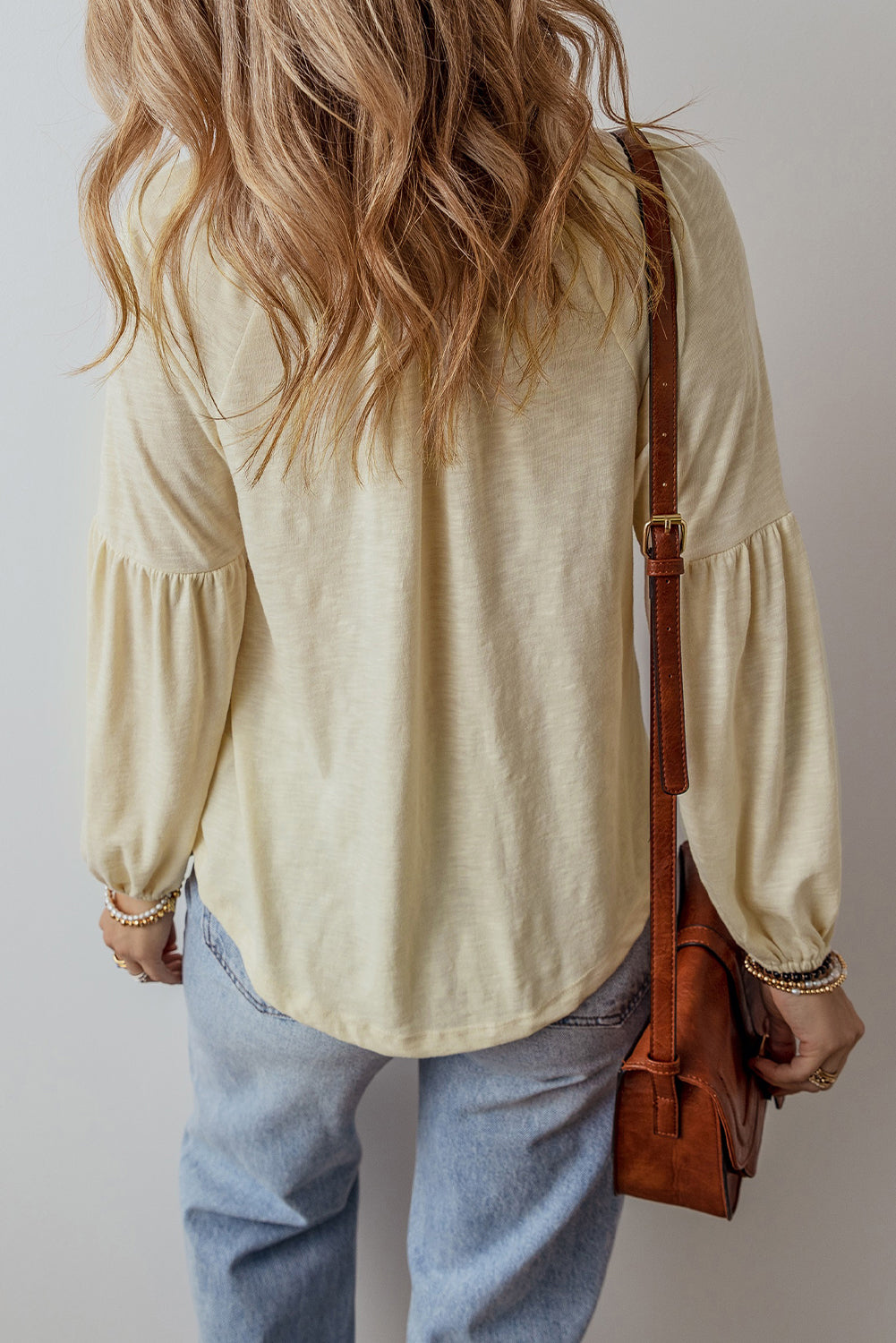Apricot Paisley Floral Embroidered Notch V Neck Blouse-Chaelisa's New Jammies