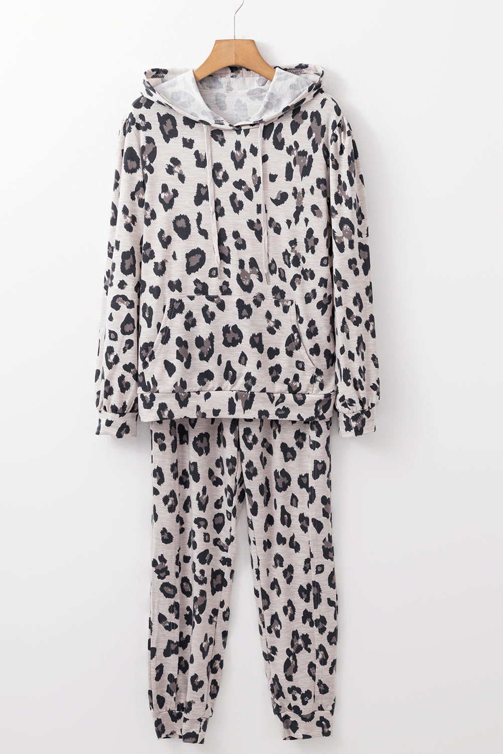 Khaki Leopard Print Drawstring Hoodie and Skinny Pants Pajama Set-Chaelisa's New Jammies