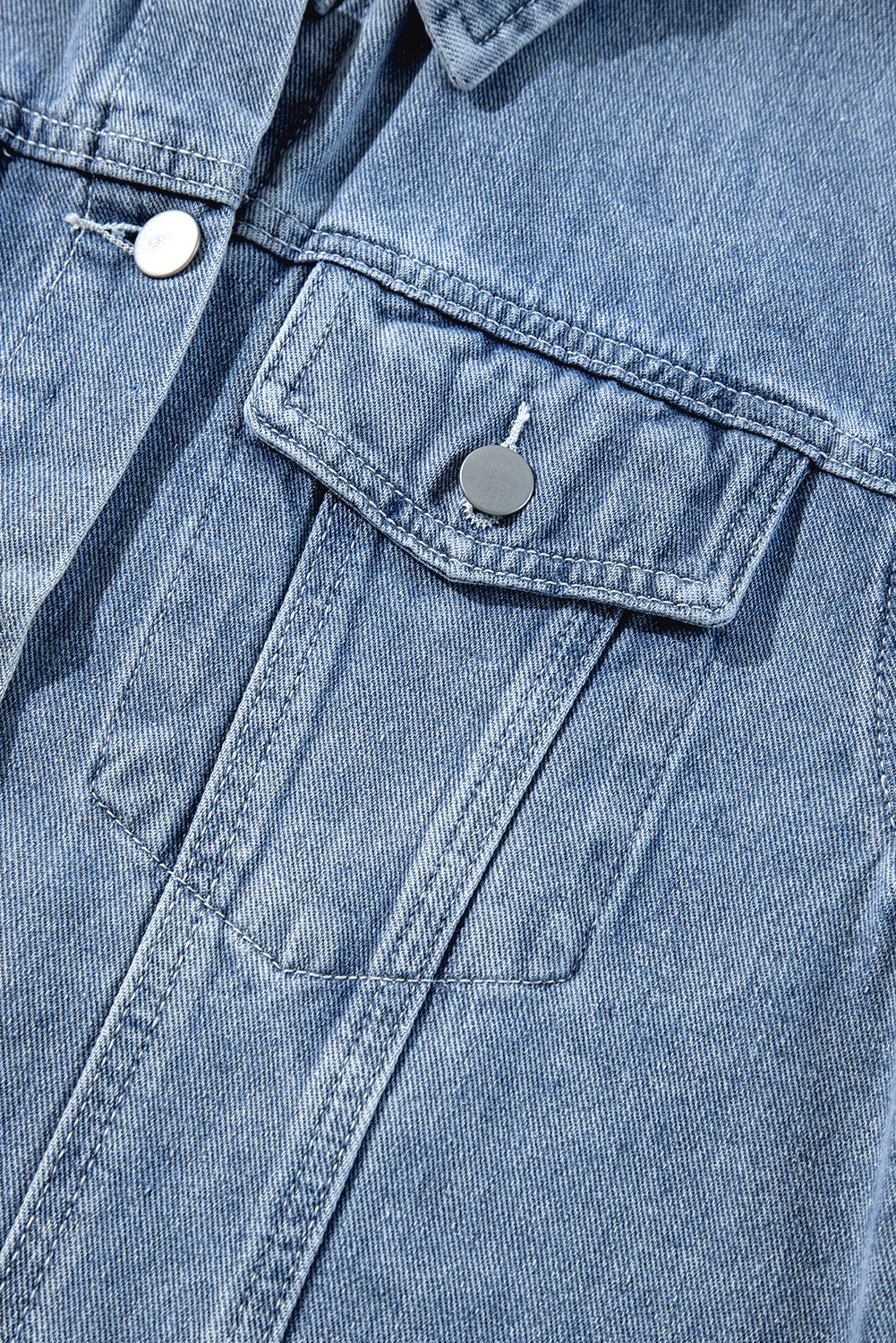 Beau Blue Ruffle Raw Hem Flap Pockets Denim Jacket-Chaelisa's New Jammies
