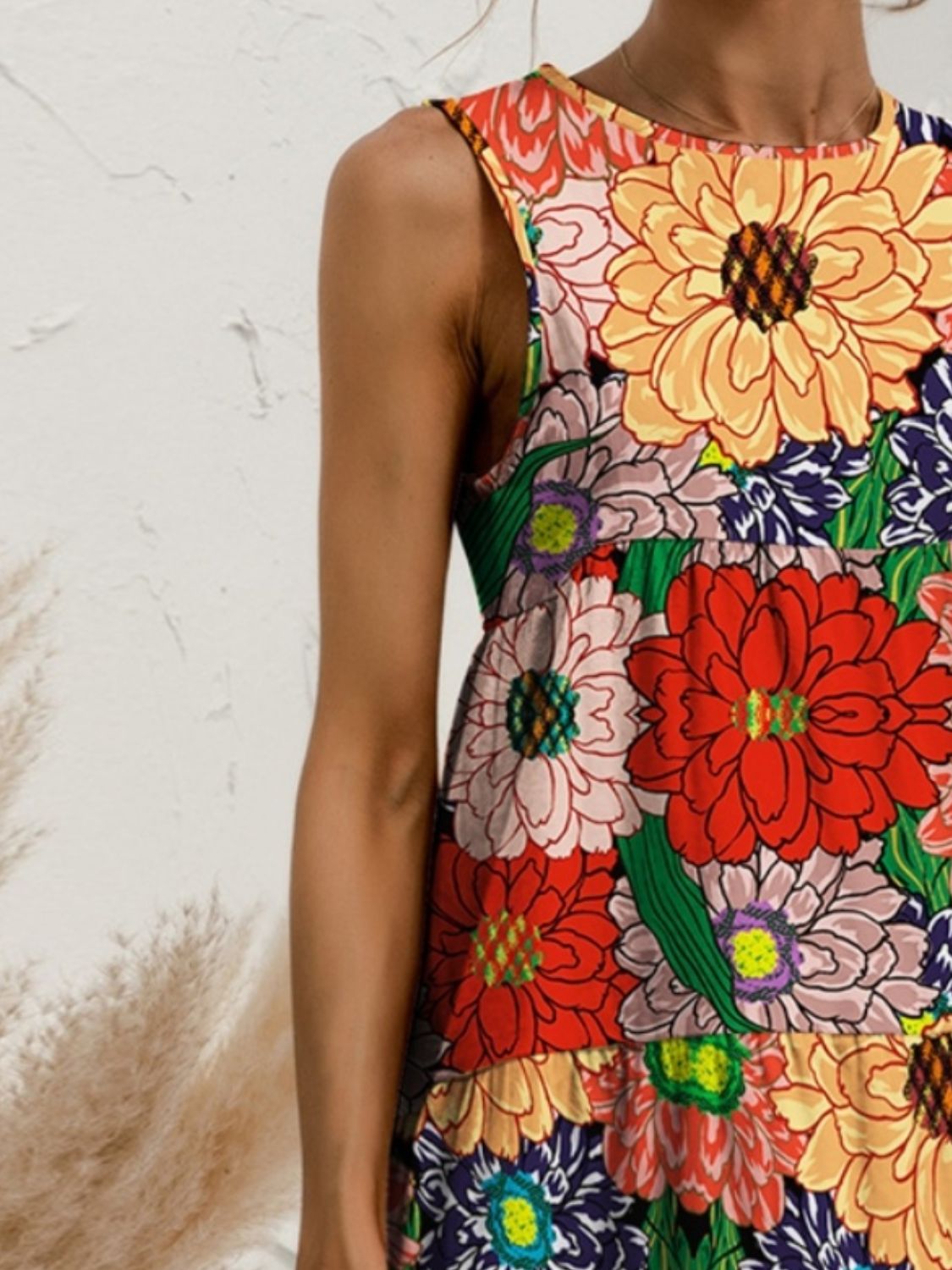 Tiered Printed Round Neck Sleeveless Dress-Chaelisa's New Jammies