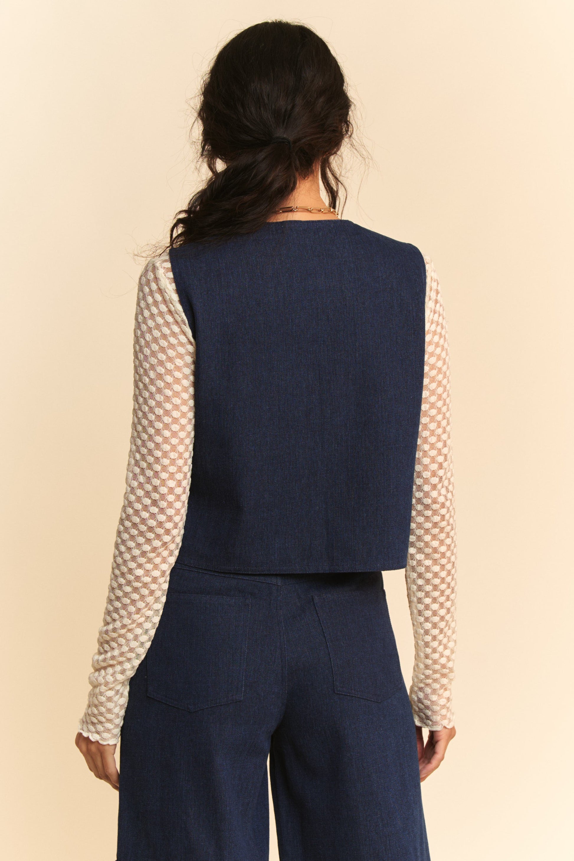 Davi & Dani Lace Patch Open Front Denim Vest-Chaelisa's New Jammies