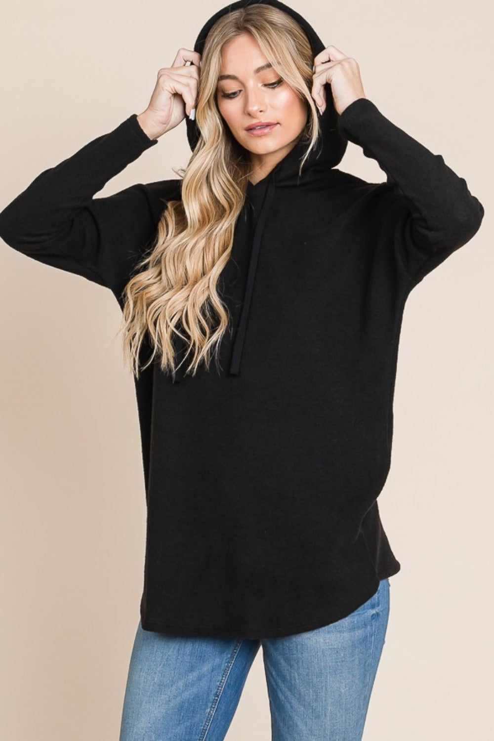 BOMBOM Contrast Drawstring Drop Shoulder Knit Hoodie-Chaelisa's New Jammies