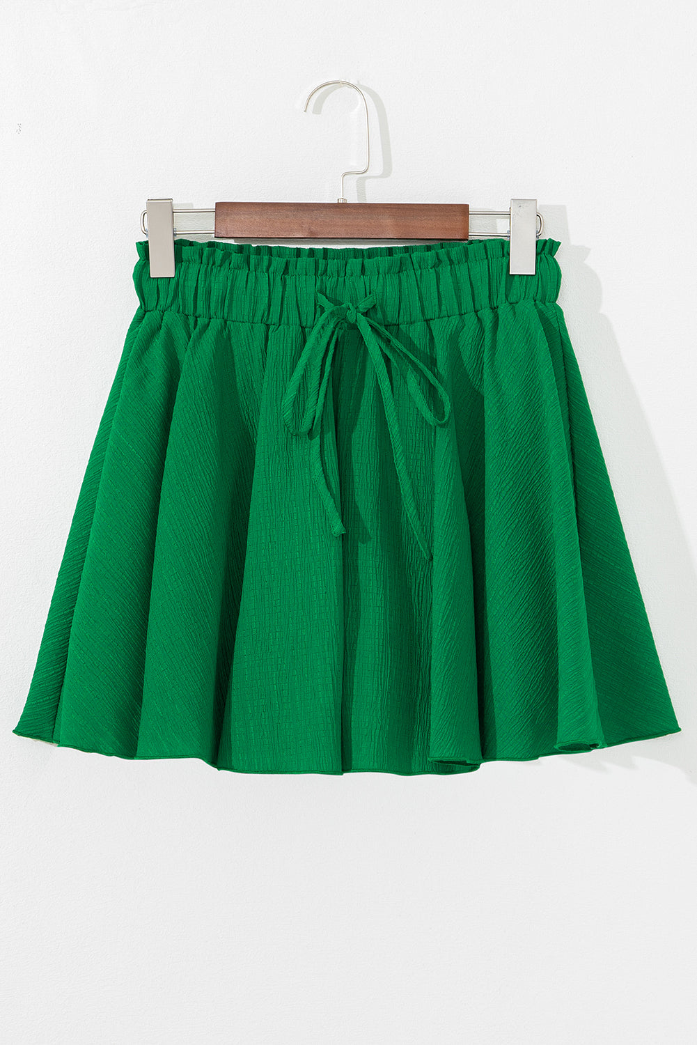 Dark Green Textured Frilled Lace-up High Waist Ruffle Wide Leg Shorts-Chaelisa's New Jammies