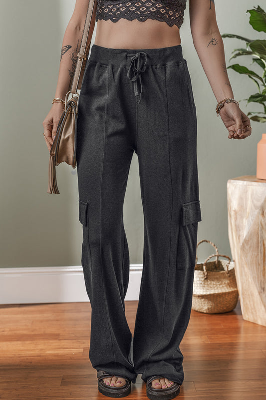 Carbon Grey Cargo Pockets Drawstring Sweatpants-Chaelisa's New Jammies