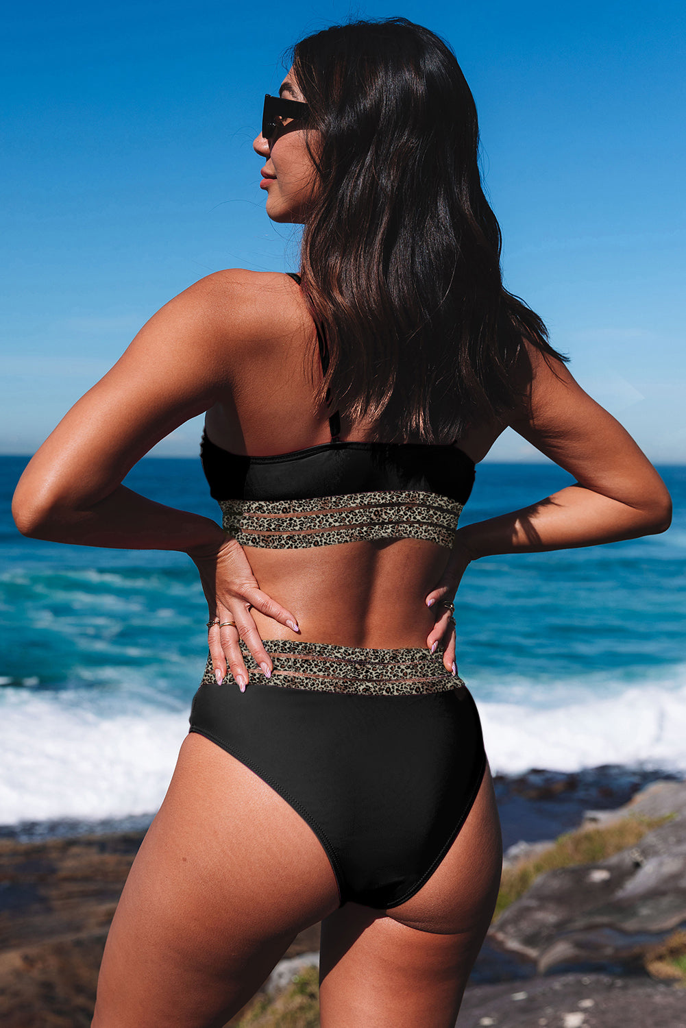 Black Rose Leopard Mesh Trim 2pcs Bikini Swimsuit-Chaelisa's New Jammies