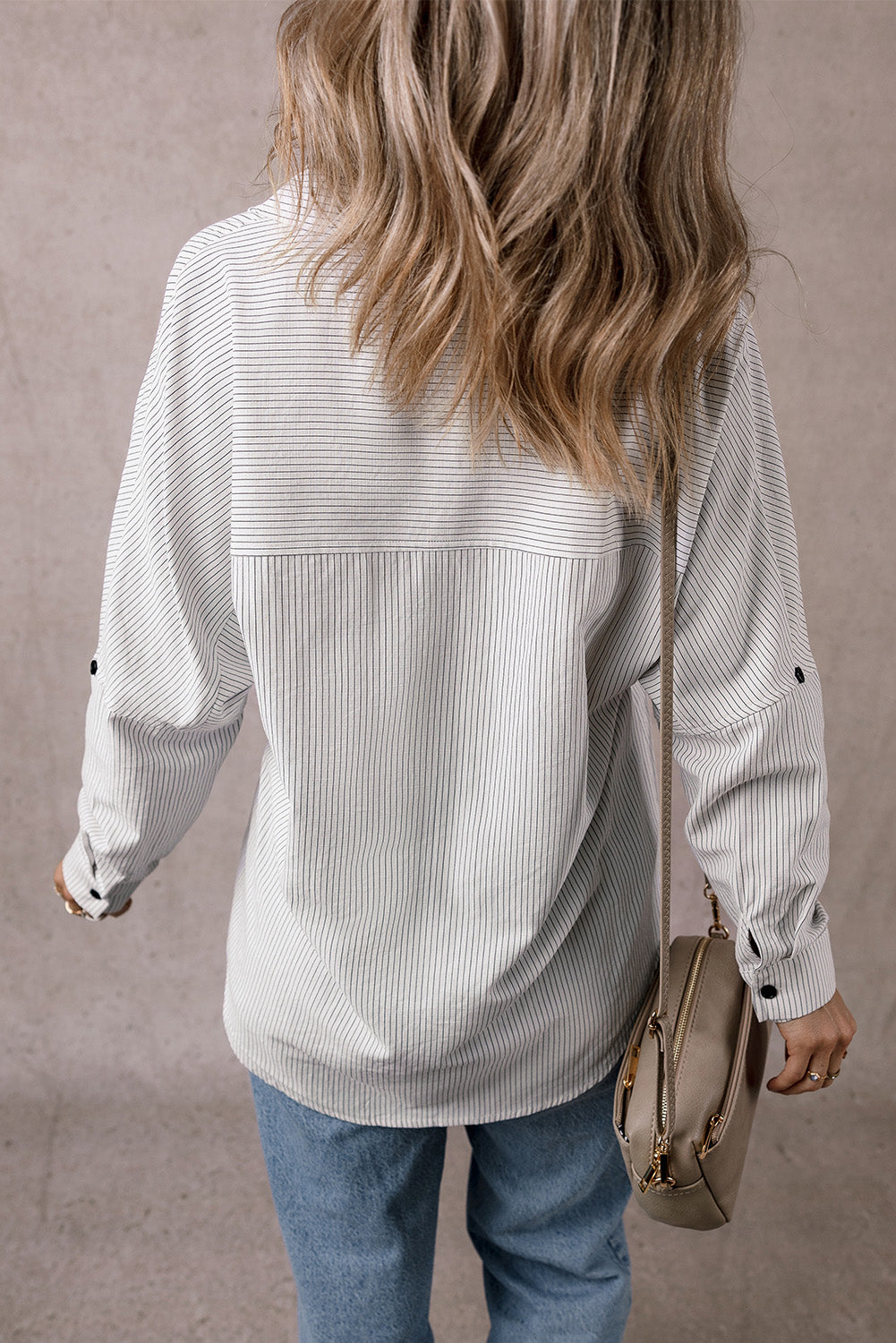 Black Stripe Roll-tab Sleeve Pocketed Long Shirt-Chaelisa's New Jammies