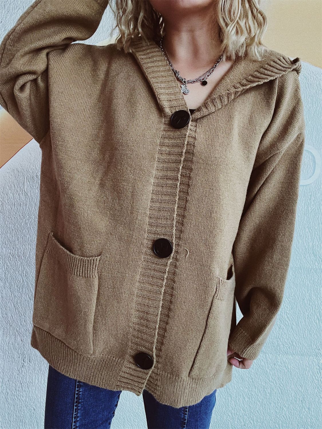 Dropped Shoulder Long Sleeve Hooded Cardigan-Chaelisa's New Jammies