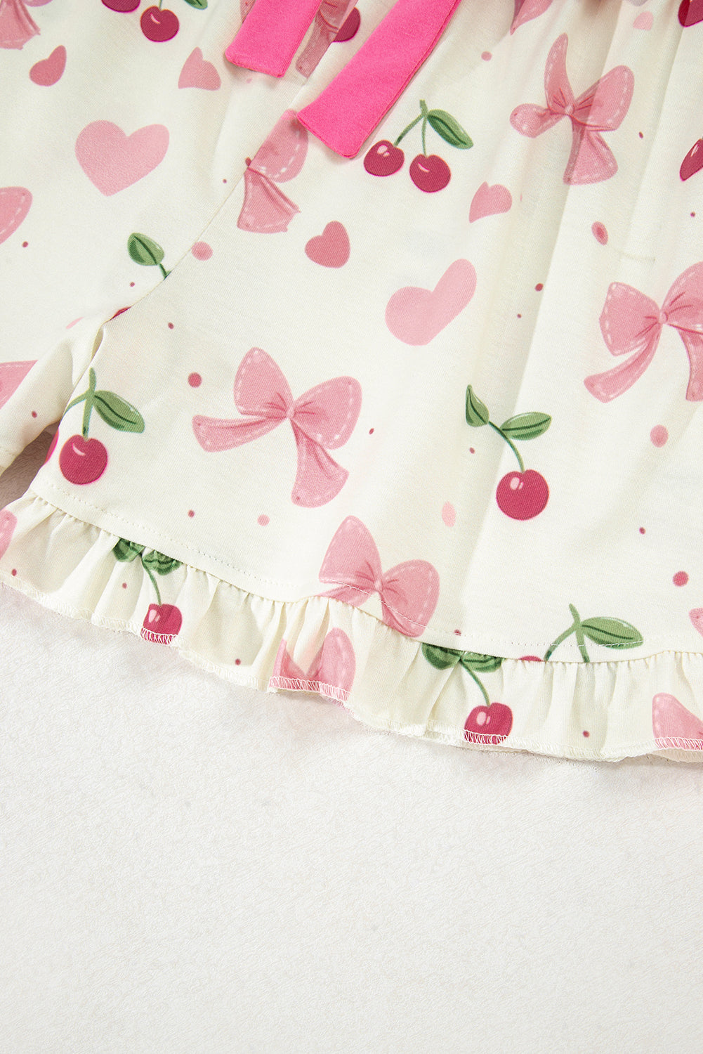 Beige Bow Fruit Print Contrast Pipping Short Pajamas Set-Chaelisa's New Jammies
