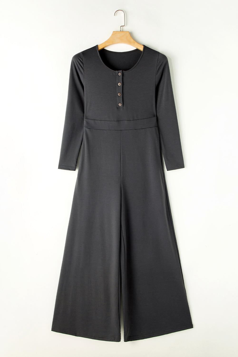 Gray Button Long Sleeve Wide Leg Jumpsuit-Chaelisa's New Jammies