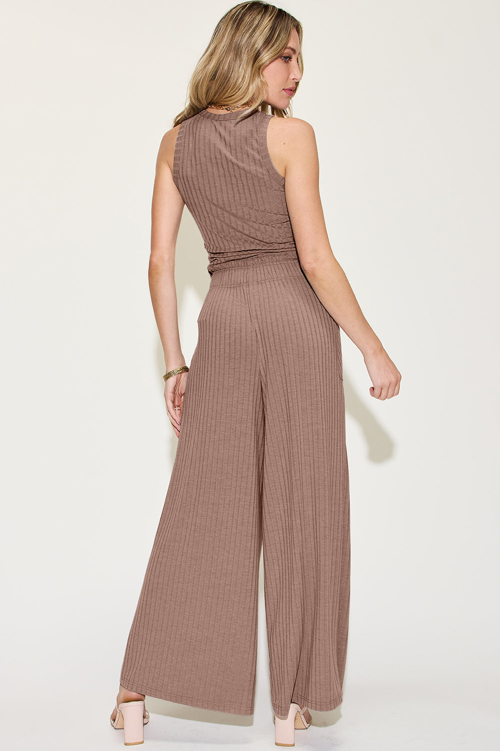 Basic Bae Full Size Ribbed Tank and Wide Leg Pants Set-Chaelisa's New Jammies