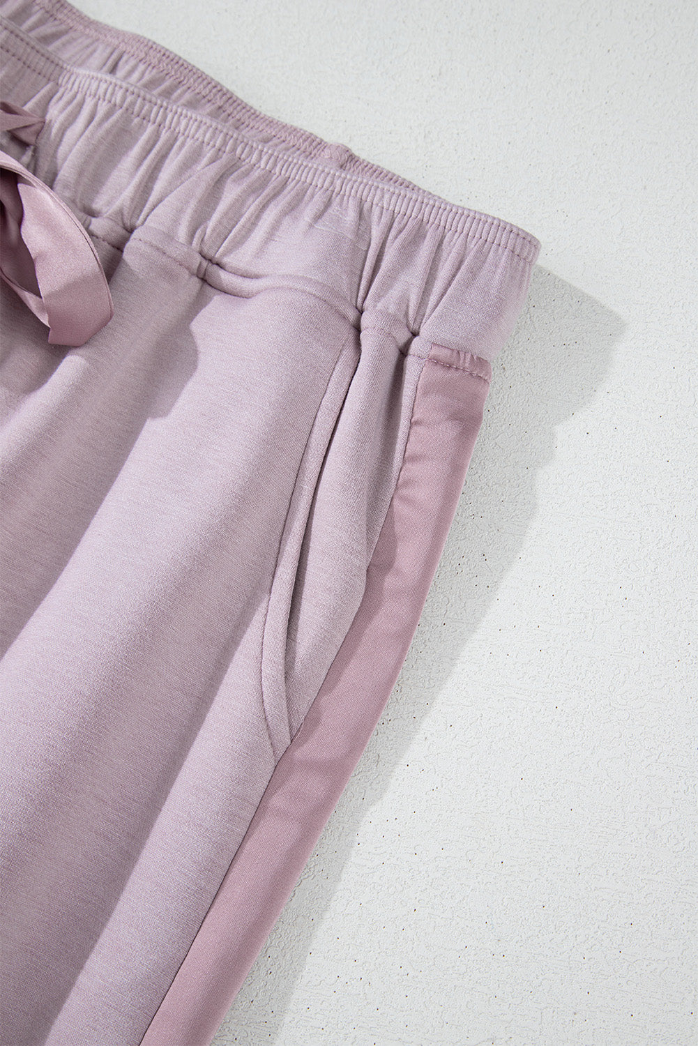 Orchid Petal Drawstring Waist Satin Stripe Patch Straight Leg High Waist Pants-Chaelisa's New Jammies