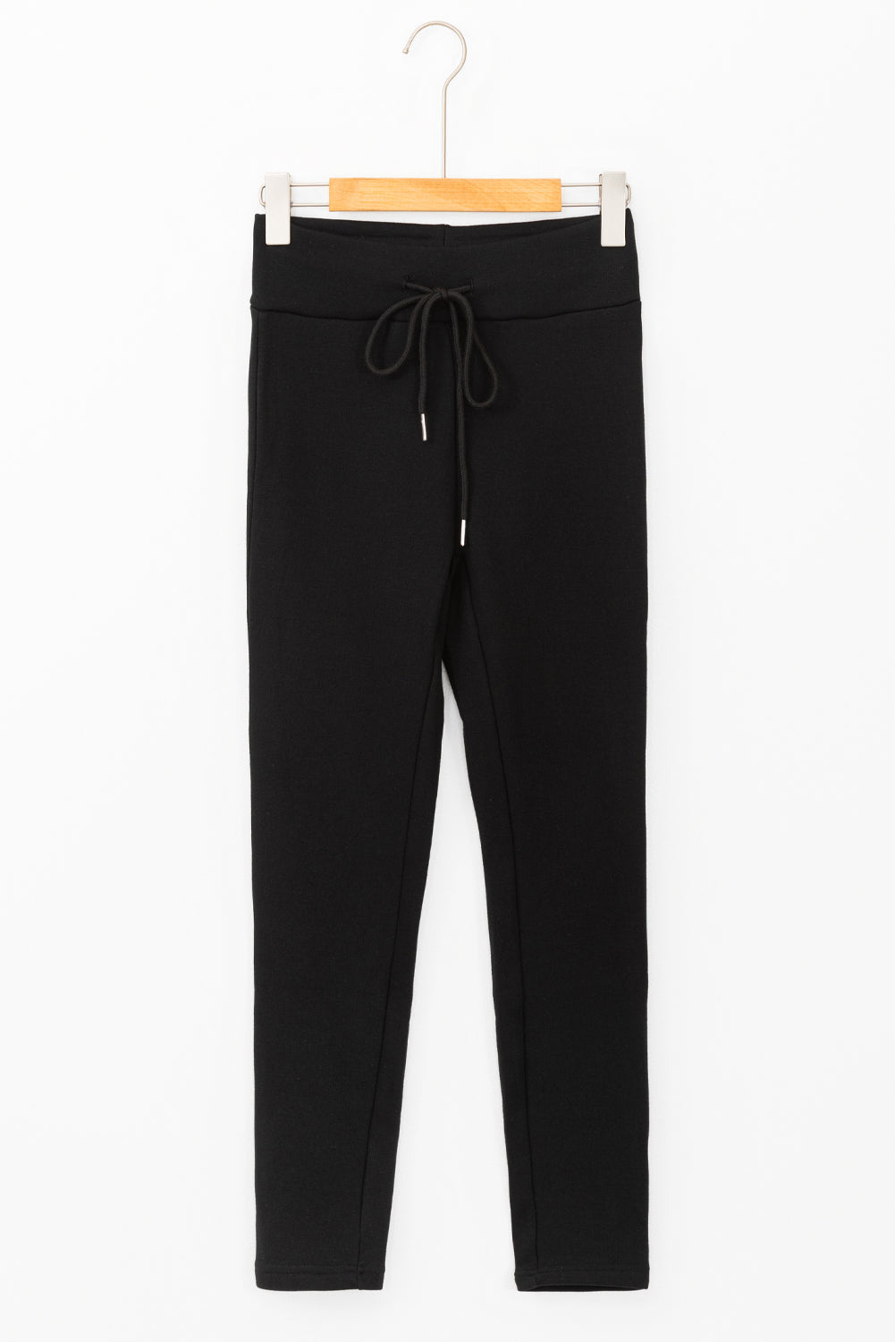 Black Solid Drawstring Waist Thermal Lined Leggings-Chaelisa's New Jammies