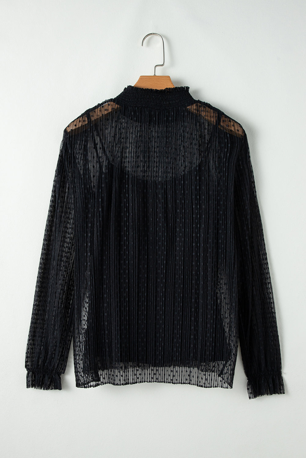 Black Dotty Lace Sheer Mock Neck Long Sleeve Blouse-Chaelisa's New Jammies