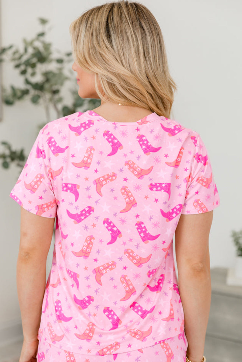 Pink Western Boots Printed Short 2pcs Lounge Set-Chaelisa's New Jammies