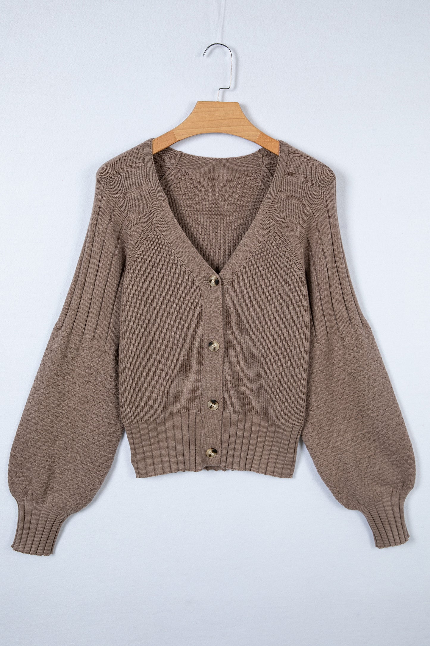 Goat Mixed Texture Knit Button V Neck Sweater Cardigan
