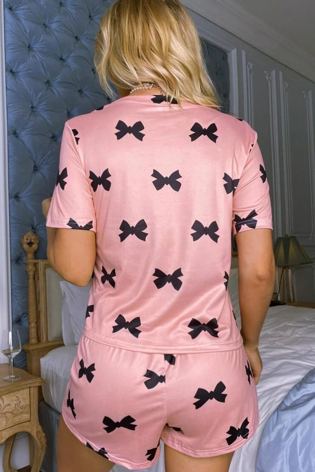 Pink Bow Printed Short 2pcs Lounge Set-Chaelisa's New Jammies