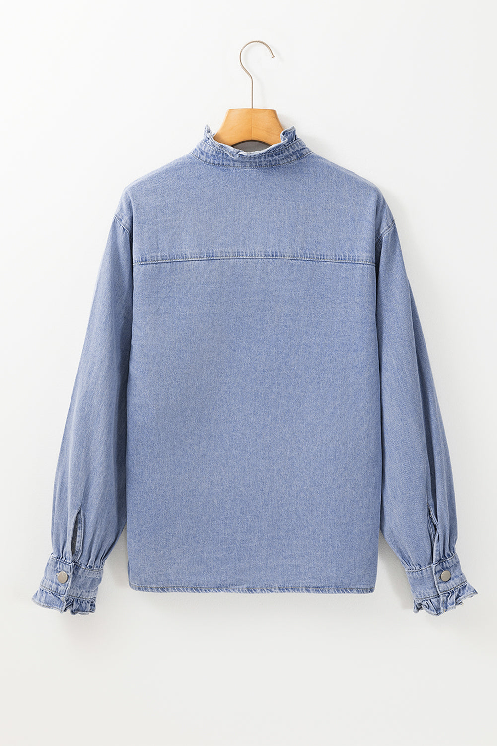 Beau Blue Ruffled Long Sleeve Buttoned Denim Shirt-Chaelisa's New Jammies