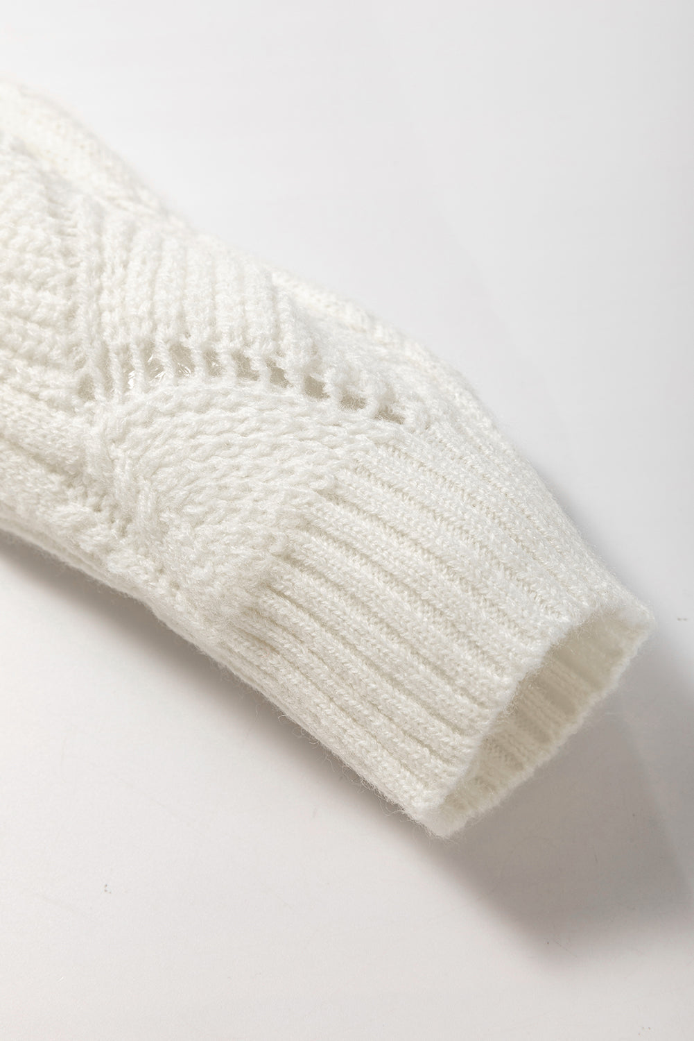 Beige Hollow Out Knit V Neck Drop Shoulder Sweater-Chaelisa's New Jammies