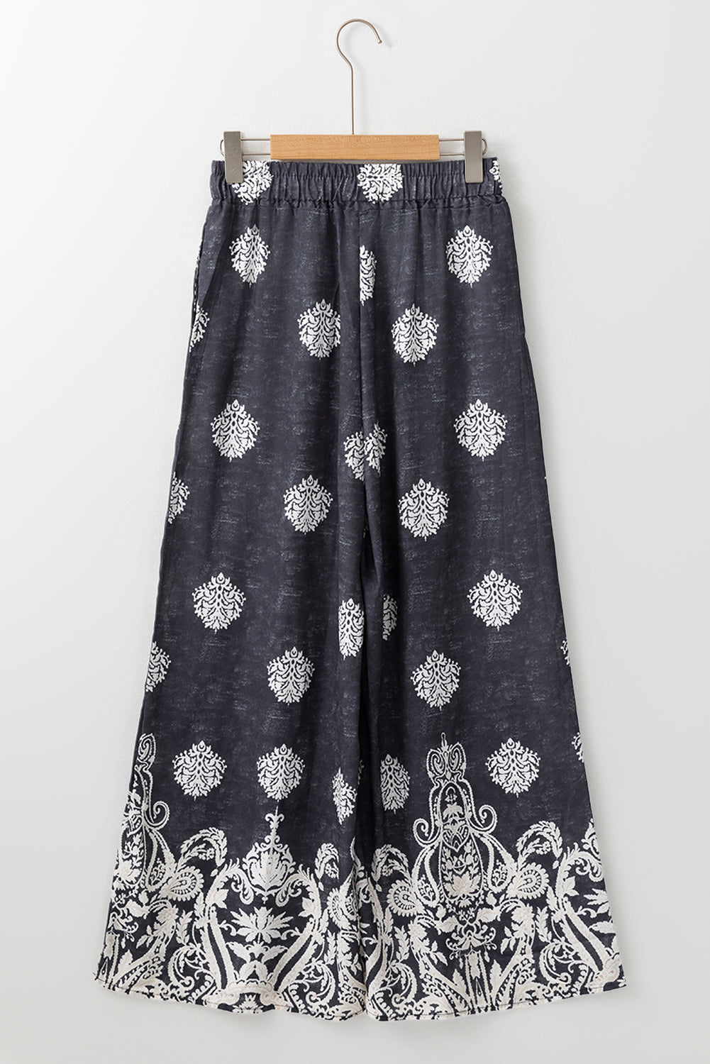 Black Bohemian Printed Drawstring Waist Wide Leg Pants-Chaelisa's New Jammies