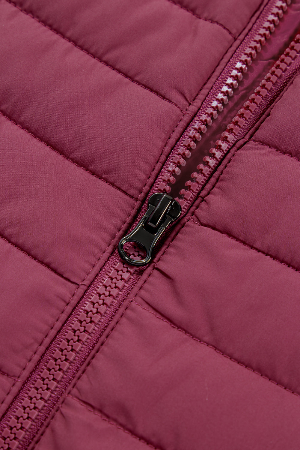 Burgundy Plush Collared Quilted Zipped Puffer Vest-Chaelisa's New Jammies