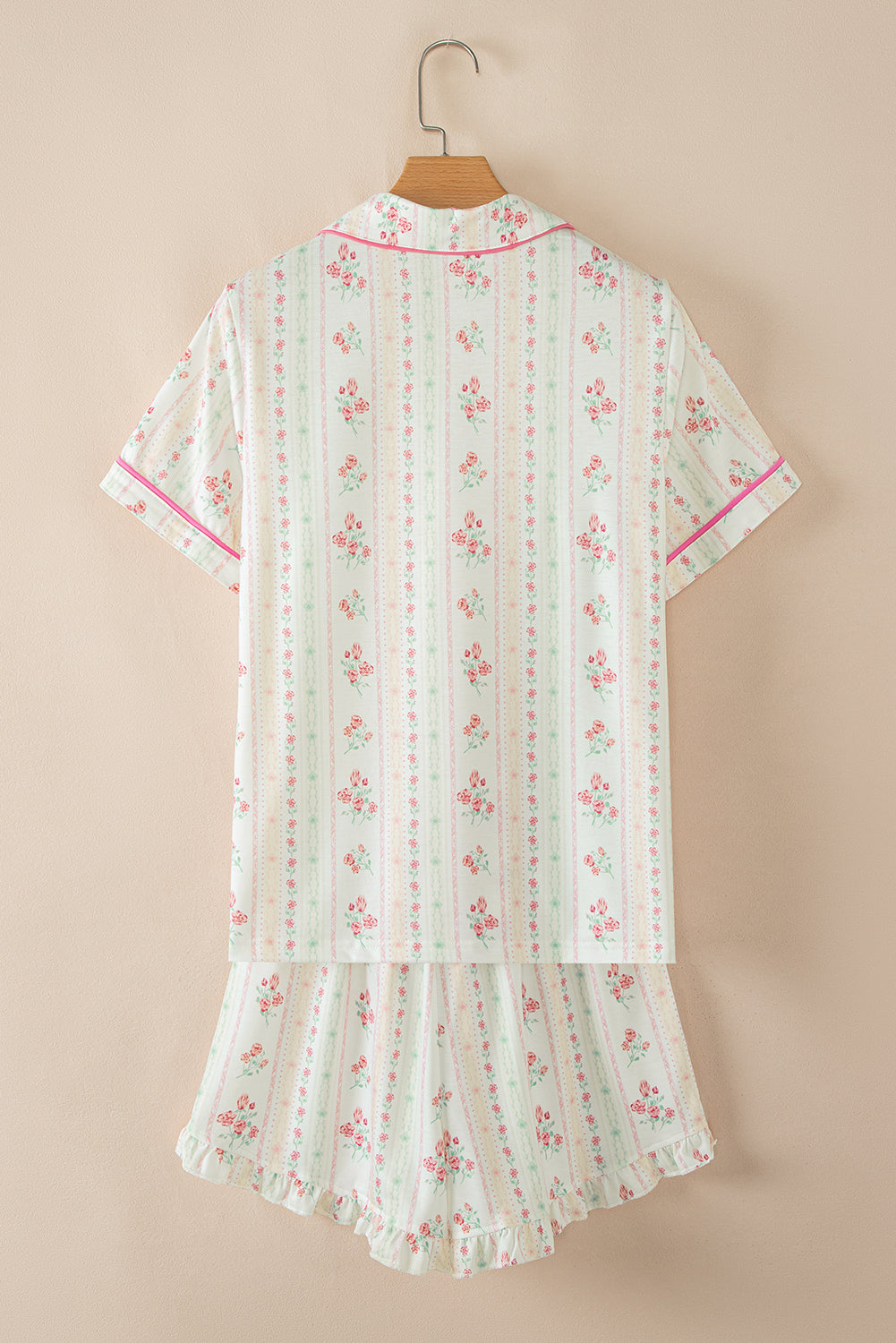 Beige Floral Print Contrast Pipping Short Pajamas Set-Chaelisa's New Jammies