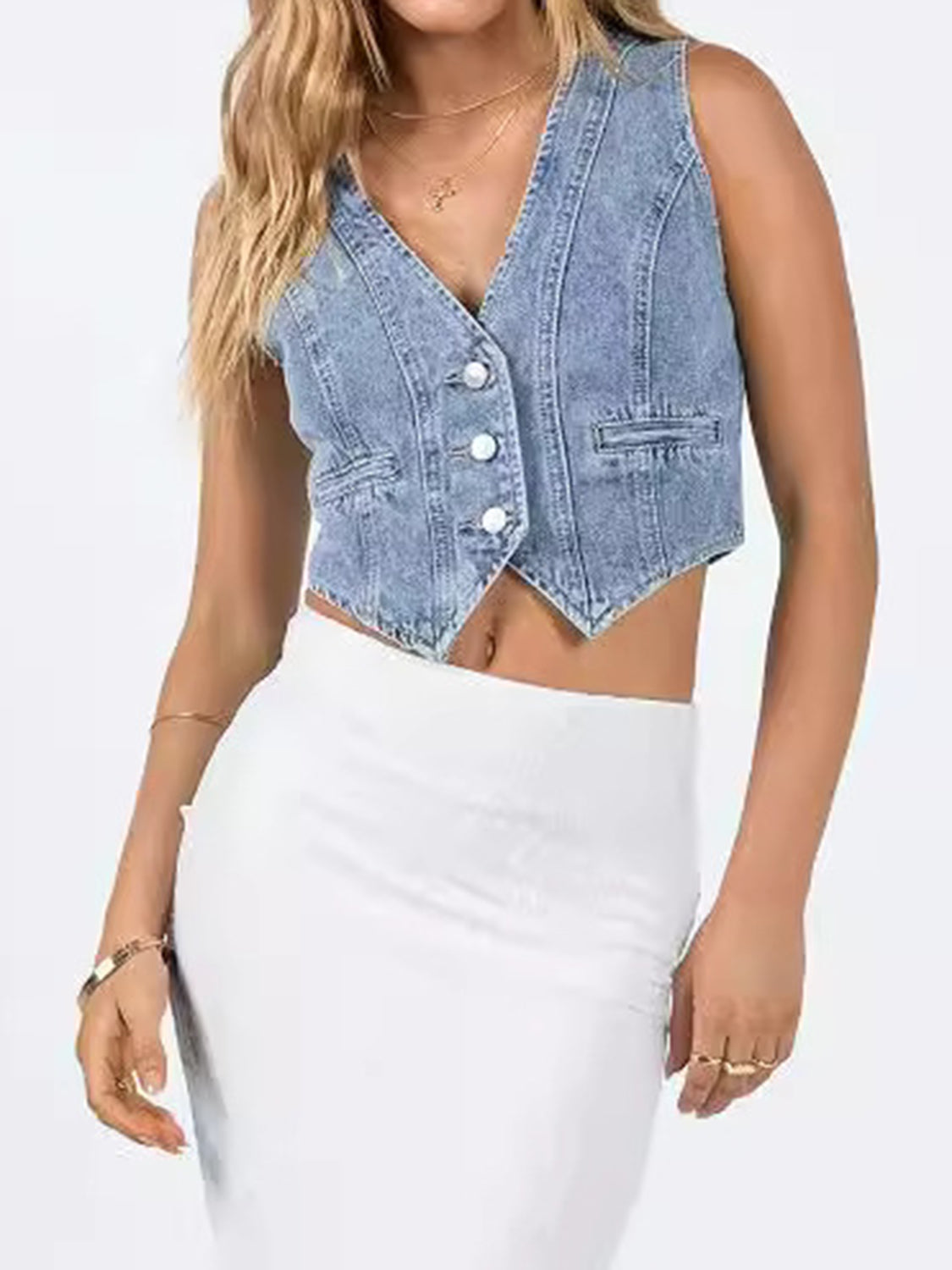 Button Up Sleeveless Denim Top-Chaelisa's New Jammies