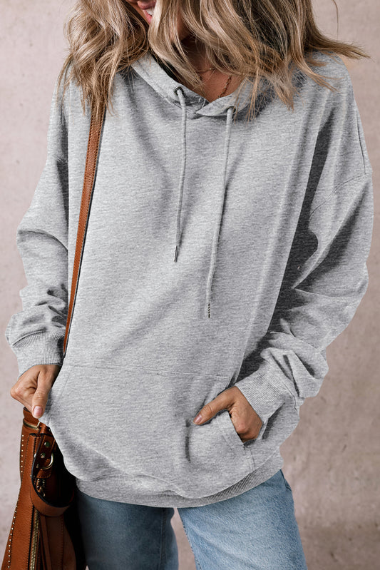 Light Grey Fleece Lined Kangaroo Pocket Drawstring Chunky Hoodie-Chaelisa's New Jammies
