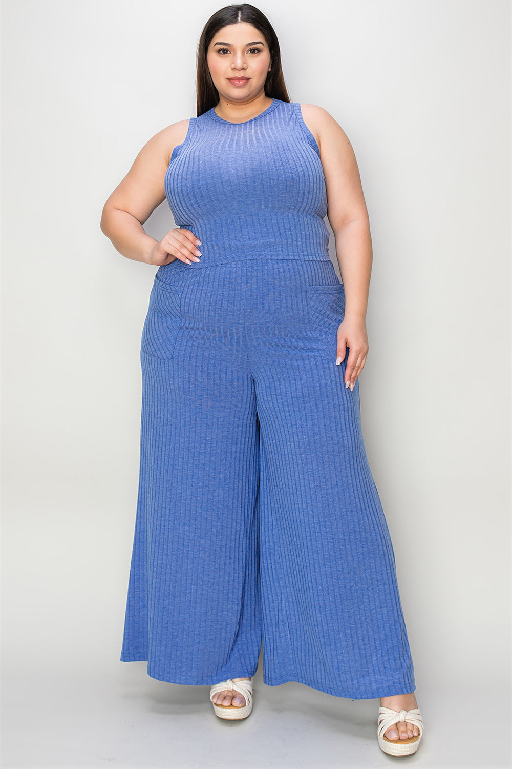 Basic Bae Full Size Ribbed Tank and Wide Leg Pants Set-Chaelisa's New Jammies