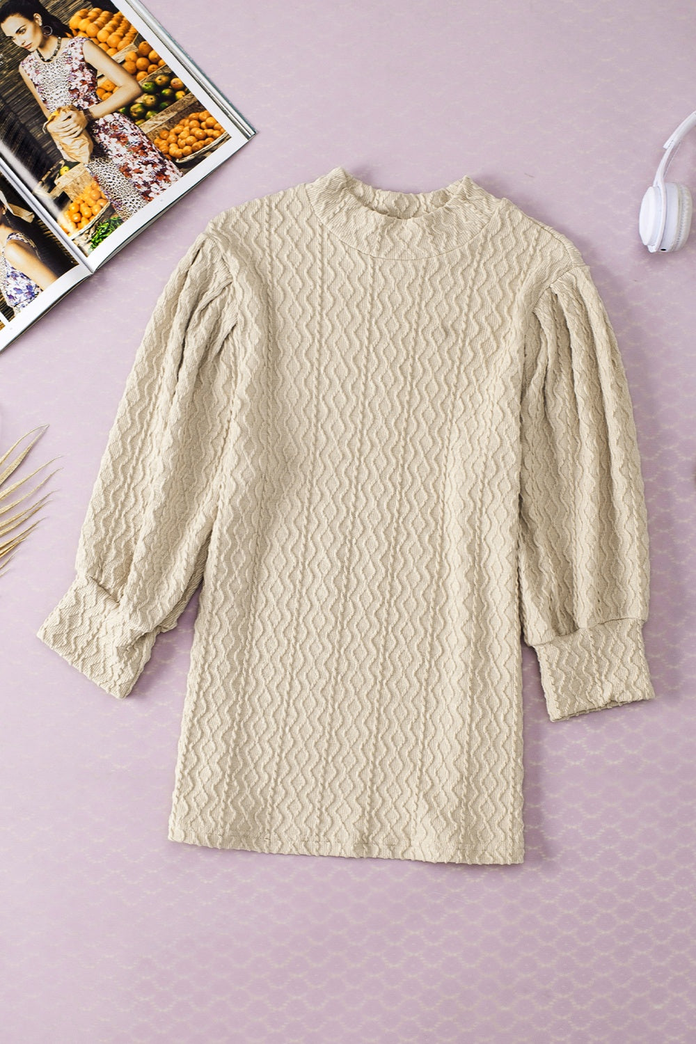 Textured Mock Neck Three-Quarter Sleeve Top-Chaelisa's New Jammies