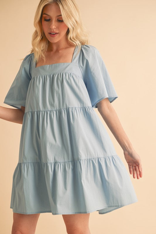 Aemi + Co Square Neck Half Sleeve Tiered Dress-Chaelisa's New Jammies