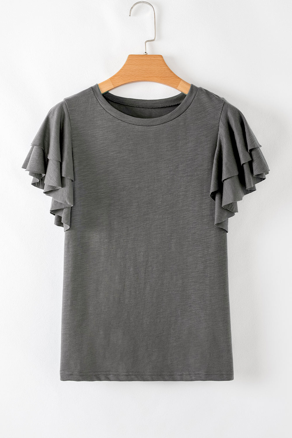 Dark Grey Layered Ruffle Short Sleeve Round Neck Top-Chaelisa's New Jammies