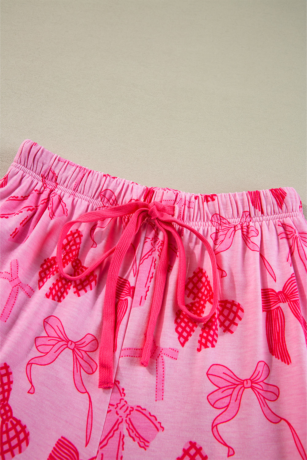 Pink Bow Knot Print Lapel Collar Short Sleeve and Pants Pajamas Set-Chaelisa's New Jammies