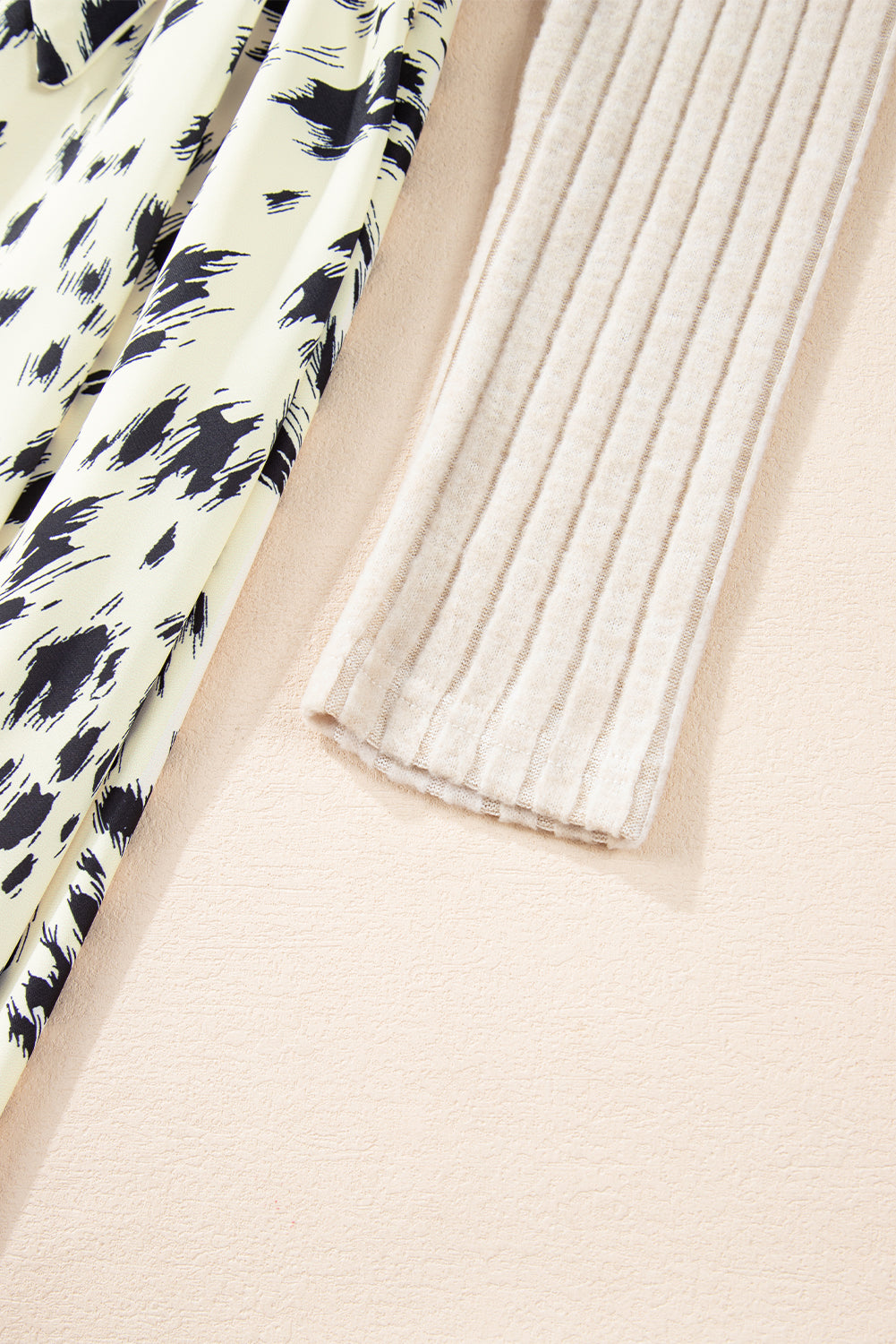 Beige Ribbed Knit Patchwork Printed Belted A-line Dress-Chaelisa's New Jammies