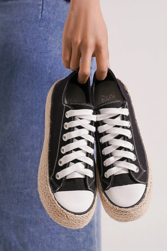 Beast Fashion Lace Up Woven Espadrille Sole Sneakers-Chaelisa's New Jammies