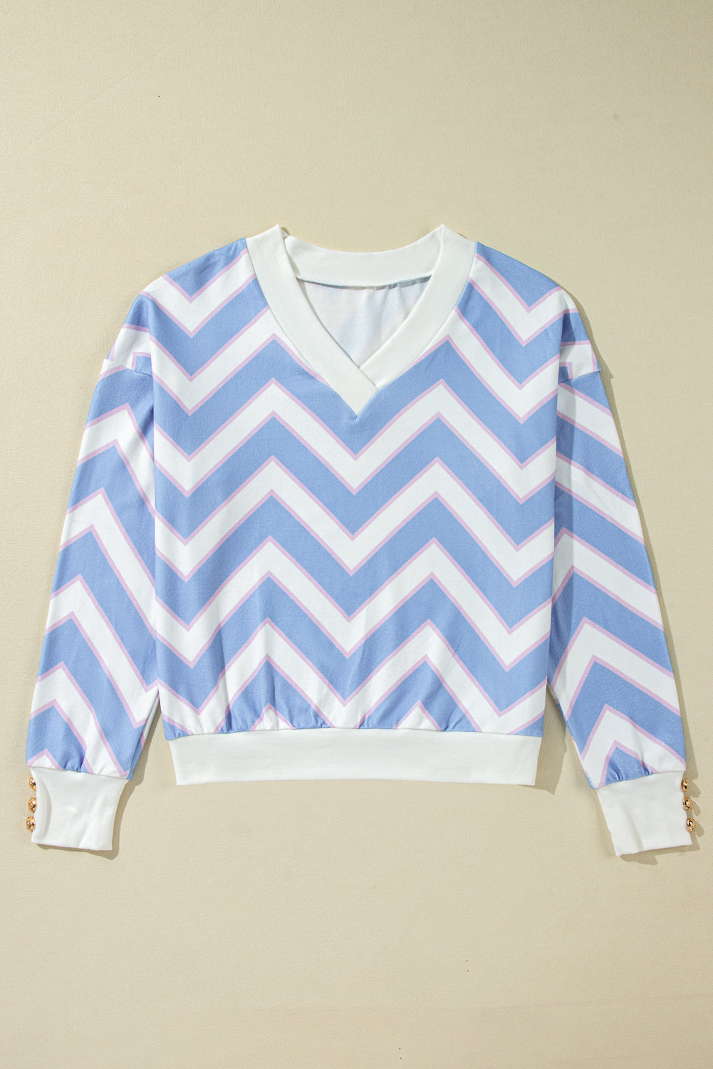 Sky Blue Zigzag Striped Print V Neck Oversized Top-Chaelisa's New Jammies