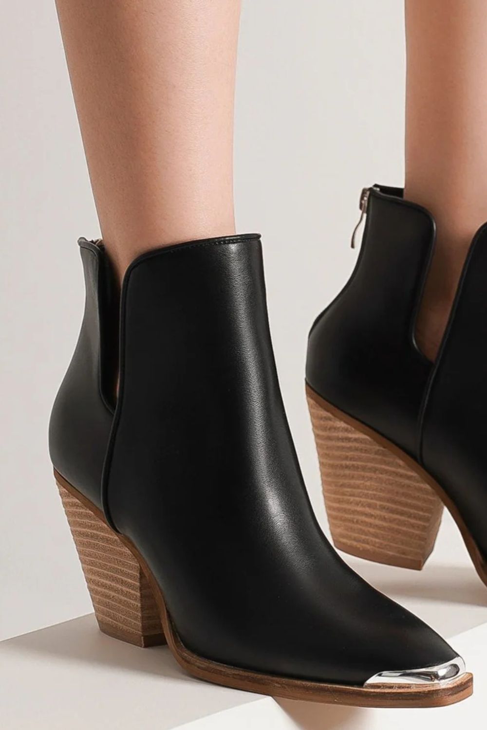 Beast Fashion Pointed Metal-Tip Toe Block Heel Ankle Boots-Chaelisa's New Jammies