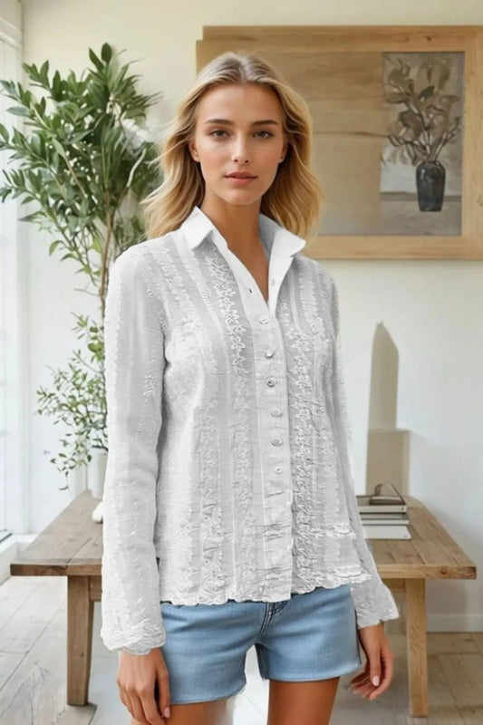 ADORA Embroidered Long Sleeve Button Down Shirt - Chaelisa's New Jammies