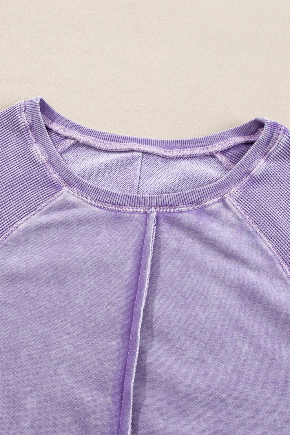 Orchid Petal Solid Waffle Knit Patchwork Raglan Sleeve Sweatshirt-Chaelisa's New Jammies