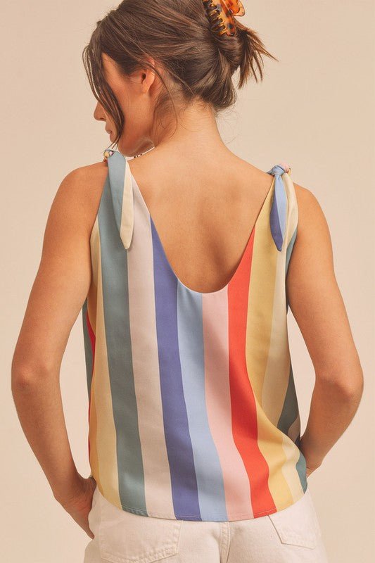 Aemi + Co Contrast Striped Scoop Neck Tie Shoulder Tank - Chaelisa's New Jammies