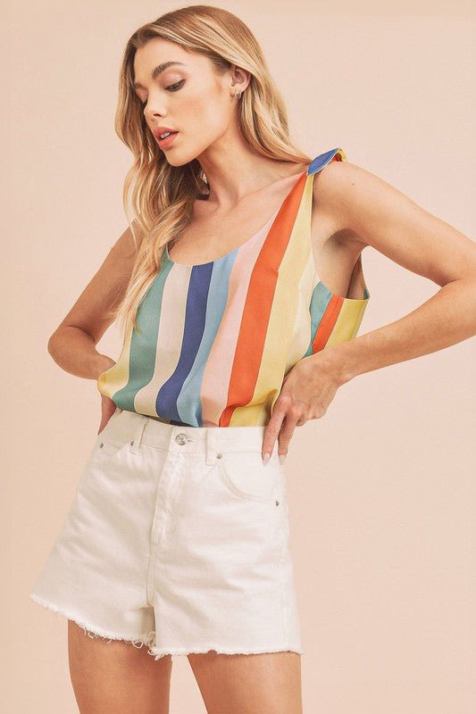 Aemi + Co Contrast Striped Scoop Neck Tie Shoulder Tank - Chaelisa's New Jammies