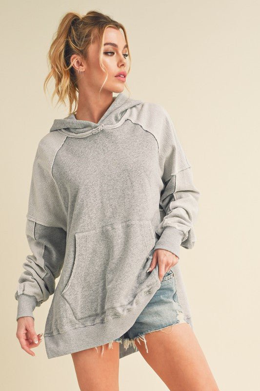 Aemi + Co Exposed Seam Side Slit Hoodie with Kangaroo Pocket - Chaelisa's New Jammies