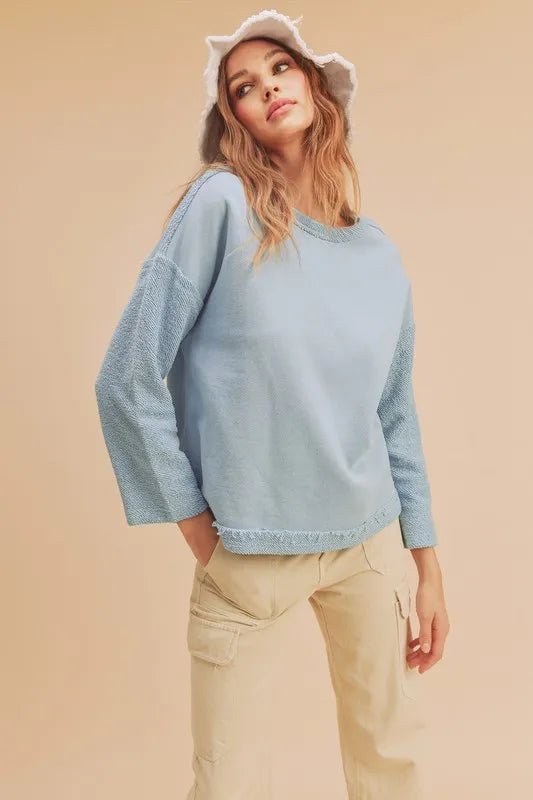 Aemi + Co Frayed Edge Round Neck Sweatshirt - Chaelisa's New Jammies