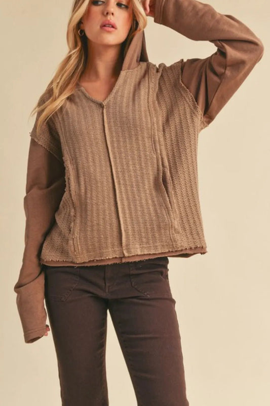 Aemi + Co Frayed Hem Exposed Seam Long Sleeve Hoodie - Chaelisa's New Jammies