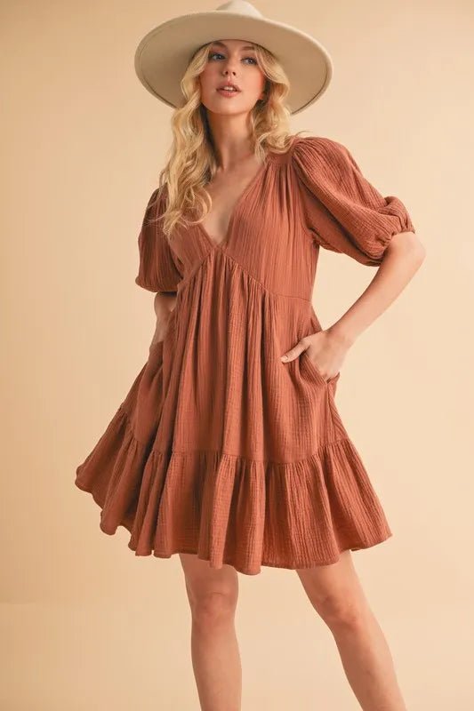 Aemi+Co Tied Back Ruffled Short Sleeve Mini Dress - Chaelisa's New Jammies